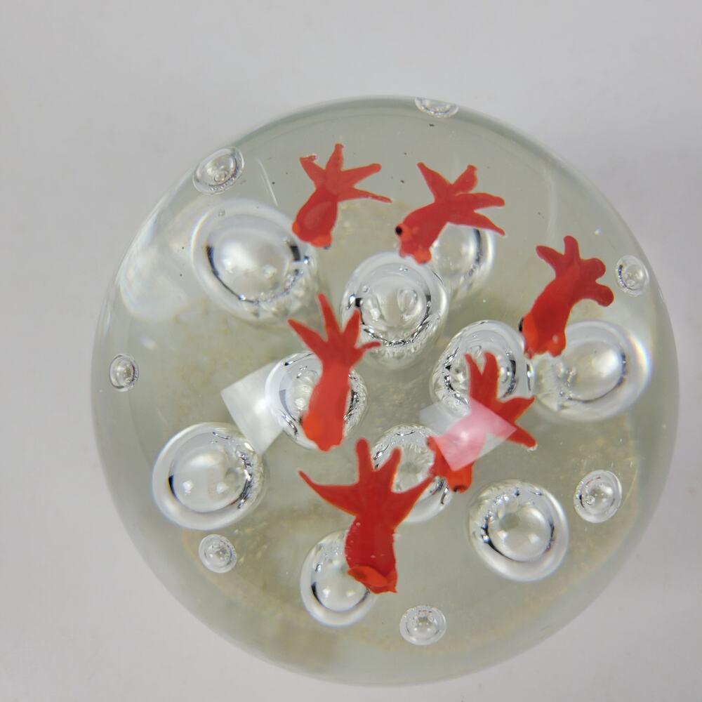 Vintage Koi Fish Controlled Bubbles Paperweight Clear Red Art Glass